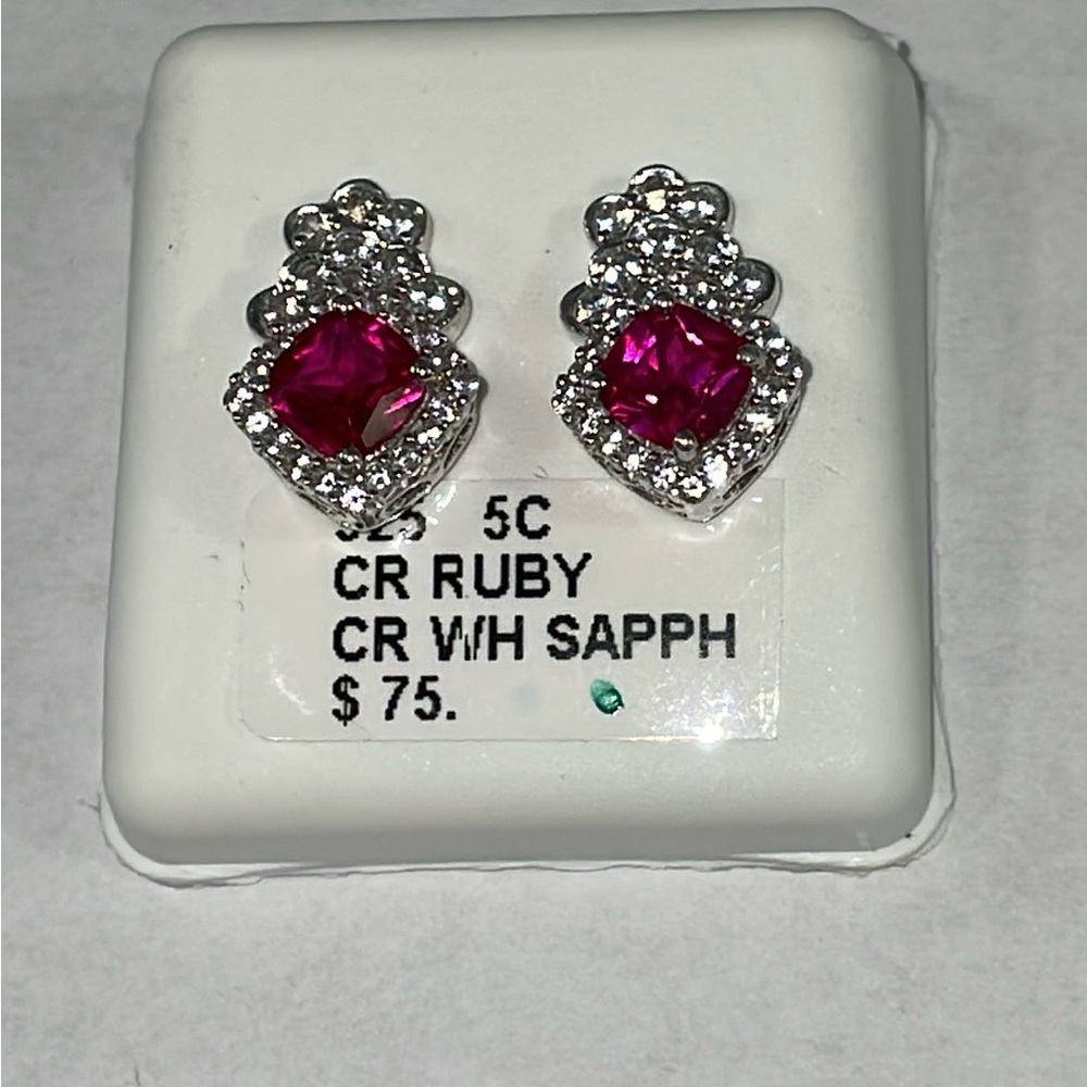 NWT STERLING SILVER & CR RUBY, SAPPHIRE EARRINGS 925 5 ct. Royalcore